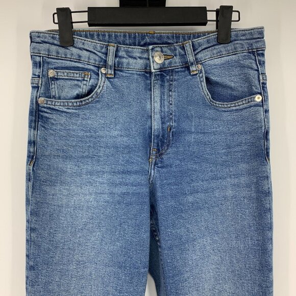 H&M Jeans Straight Leg Ankle Fray Hem Blue Denim Stretch - Picture 2 of 9